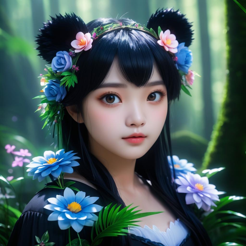 Serious Fantasy Panda in Enchanted Forest