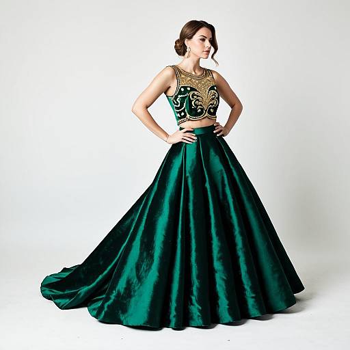 Woman in Emerald Green Formal Gown
