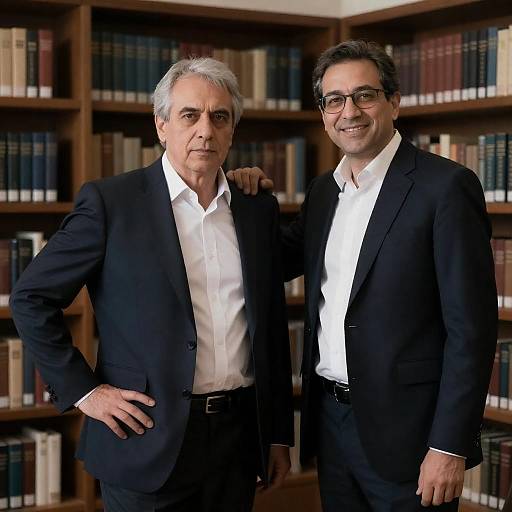 Two Men in Dim Library Portrait