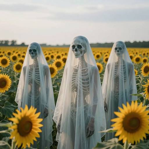 Ghostly Figures Among Sunflowers