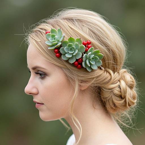 Elegant Blonde Bride with Berry Succulent Headband
