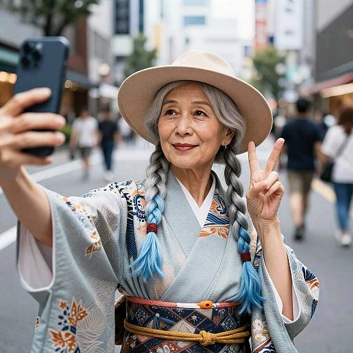 Elderly Woman Selfie in Bohemian Style