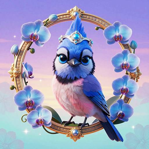 Chibi Blue Jay Surreal Fantasy