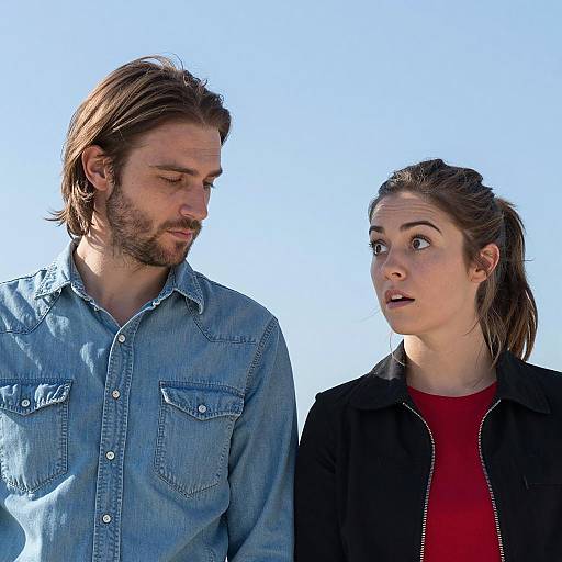 Man and Woman Reacting Outdoors