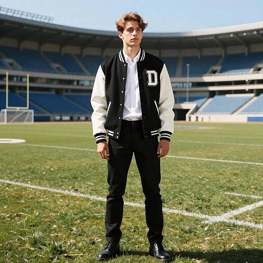 Young Man on Sunlit Football Field