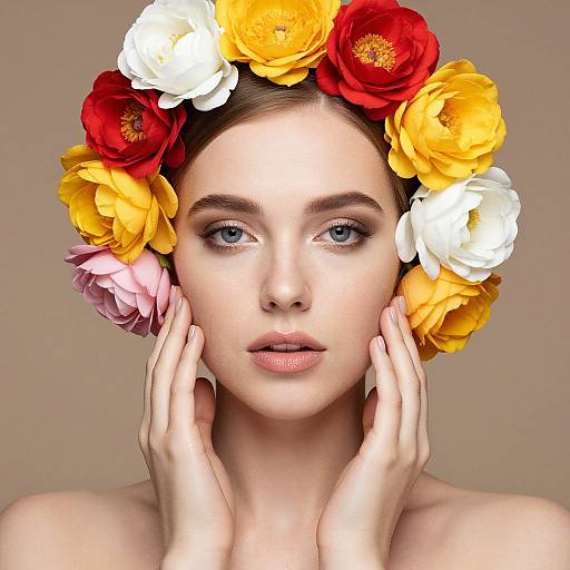 Beautiful Woman's Floral Face Art