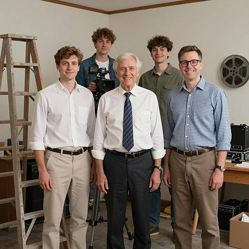 Five Men in a Cluttered Room Scene