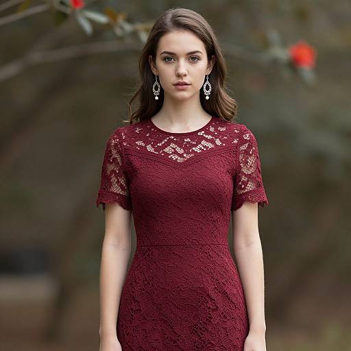 Elegant Dark Red Lace Dress Girl
