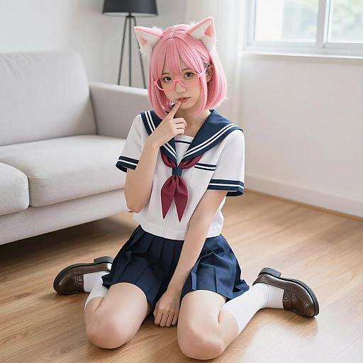 Young Woman in Sailor School Uniform
