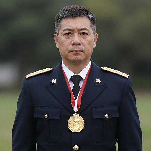 Serious Military Officer Portrait with Medal