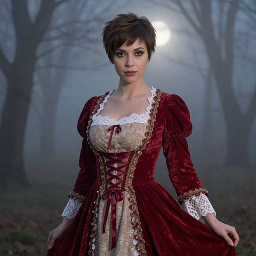 Mystical Victorian Woman in Foggy Forest