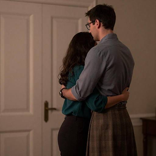 Couple Embracing in Dimly Lit Room