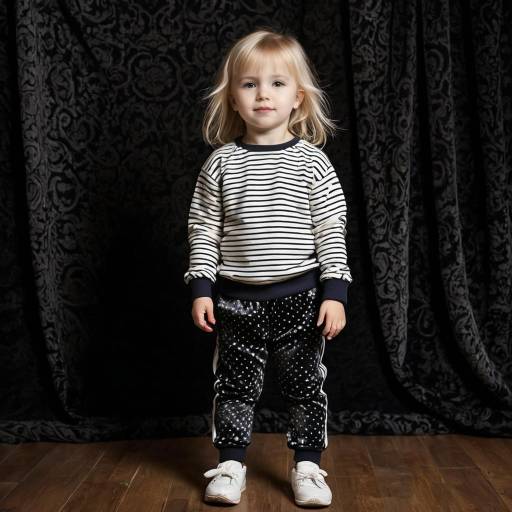 Young Girl in Striped Sweater and Polka Dot Pants