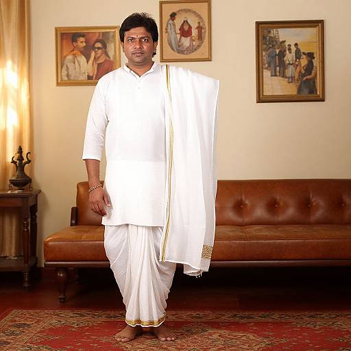 Man in Traditional White Dhoti and Sari