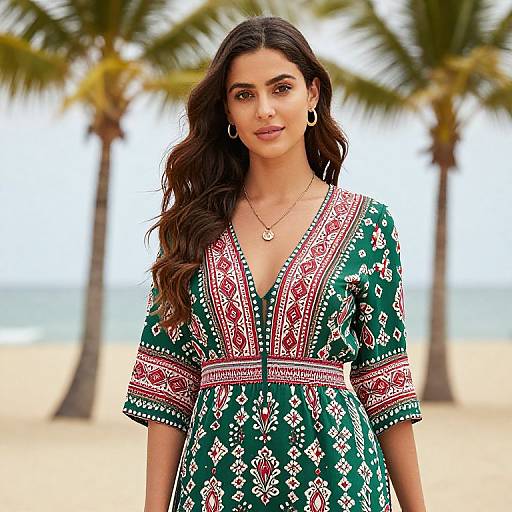 Girl in Green Dress on Beach