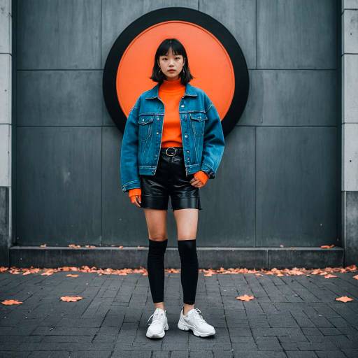 Young woman in denim jacket and biker shorts