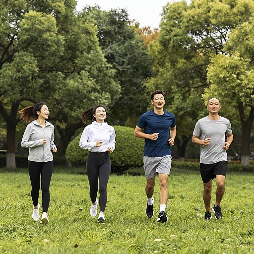 Diverse Group Jogging in Sunny Park