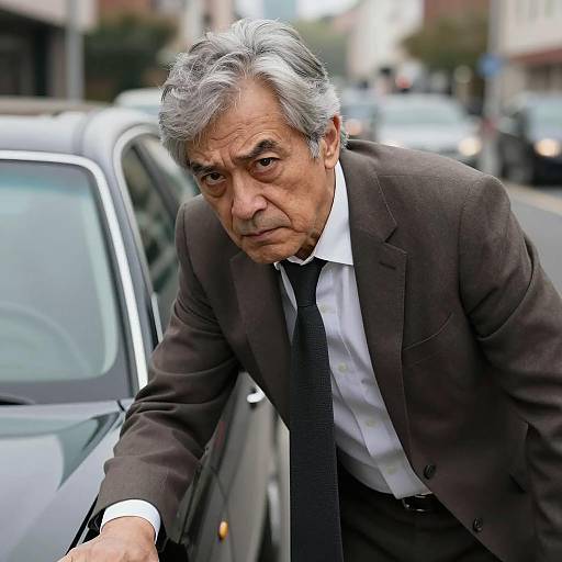 Intense Middle-Aged Man in Urban Setting