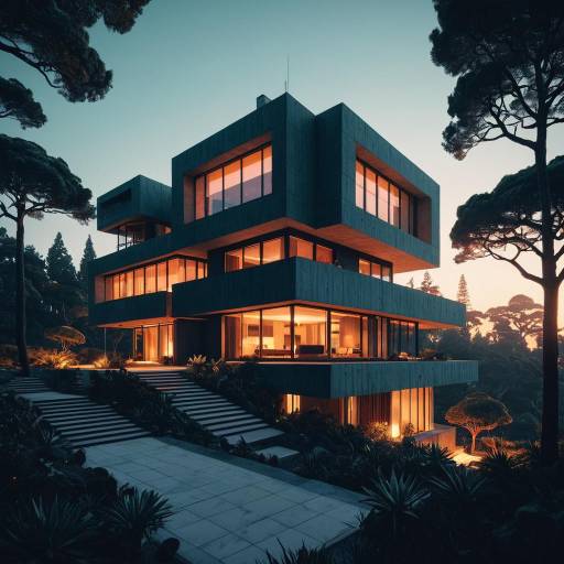 Brutalist Modern Luxury House at Sunrise Brutalist Modern Luxury House at Sunrise