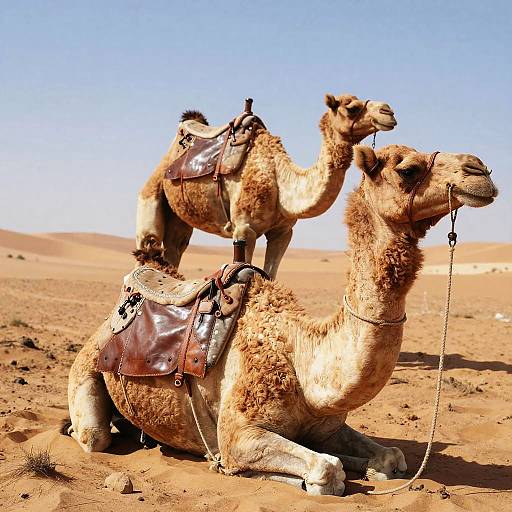Two Camels in Bright Desert