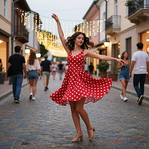 Girl Dancing in Red Polka Dot Dress