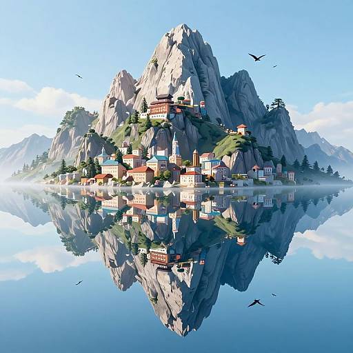 Surreal Inverted Mountain Cityscape