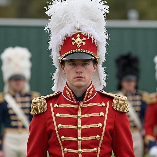 Young Man in Red and Gold Military Circus Costume