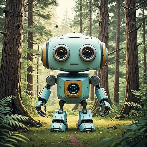 Friendly Robot in Forest Clearing