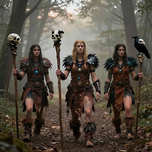 Crow Folk DnD Characters in Misty Forest