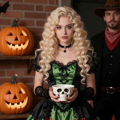 Platinum Witch Halloween Portrait with Skull