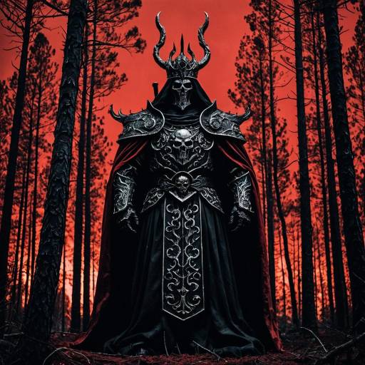 Hades in Wrought Iron Robes Under Blood Red Sky