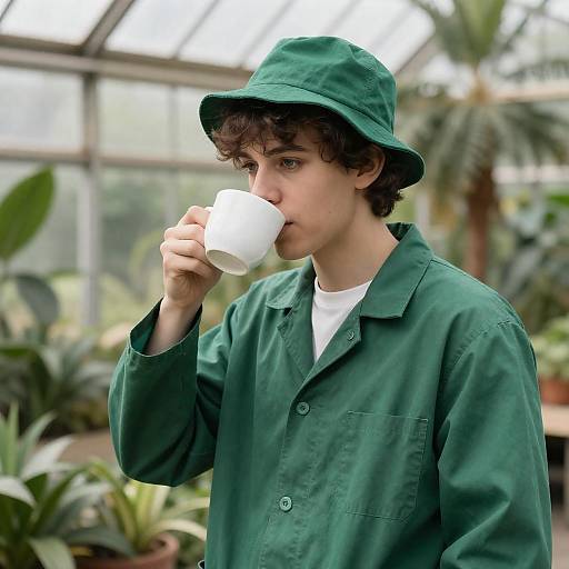 Young Botanist in Emerald Green Hat