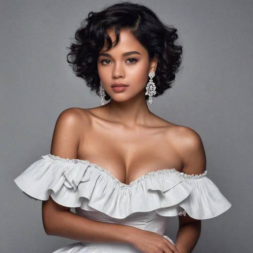 Elegant Dark-Skinned Girl in White Dress