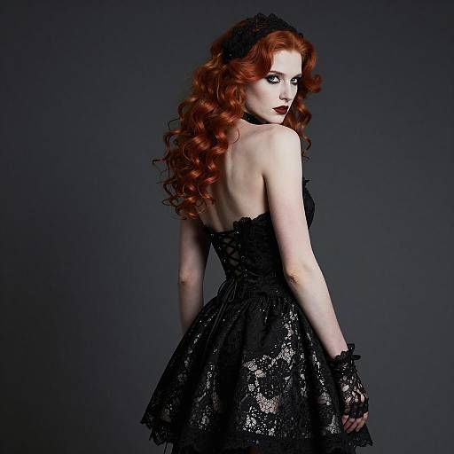 Elegant Woman in Black Lace Dress