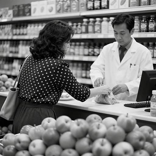 Vintage Grocery Store Scene in Black and White