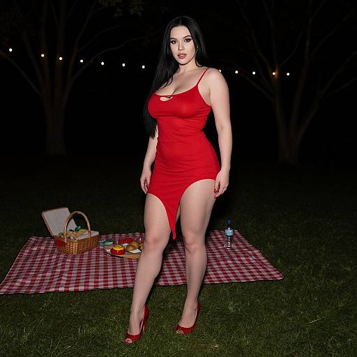 Confident Woman at Night Picnic