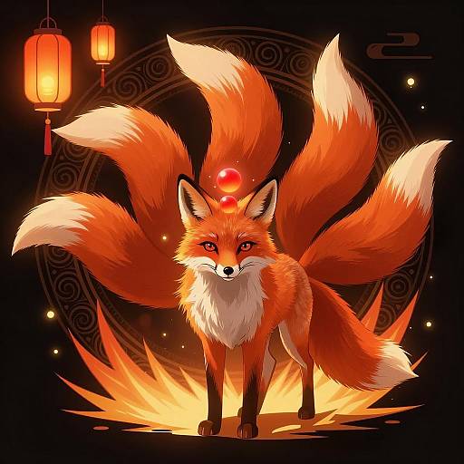 Majestic Red Fox with Enchanted Orbs