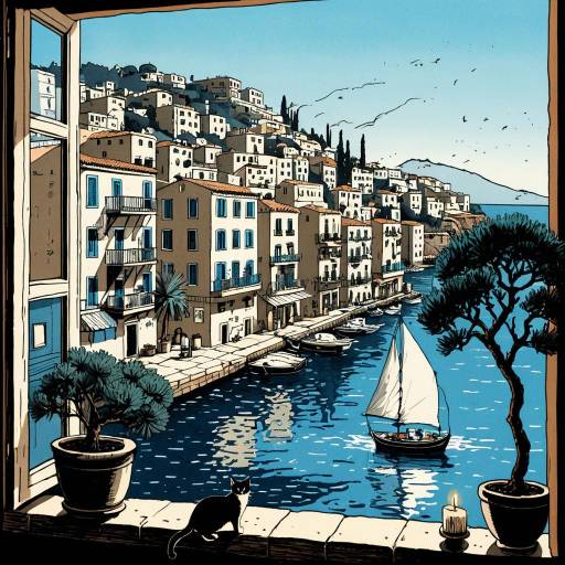 Mediterranean Seaside Port Illustration
