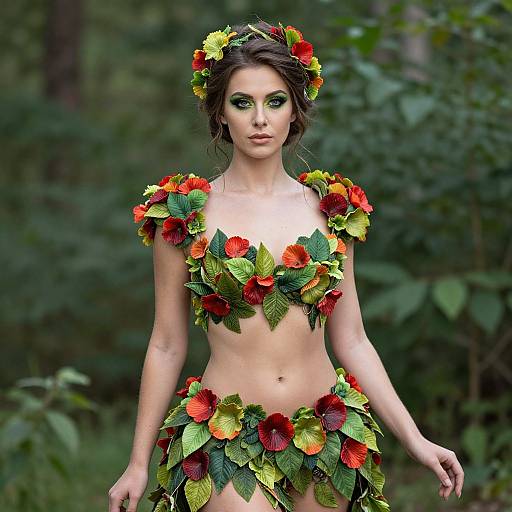 Woman in Realistic Floral Fantasy Costume
