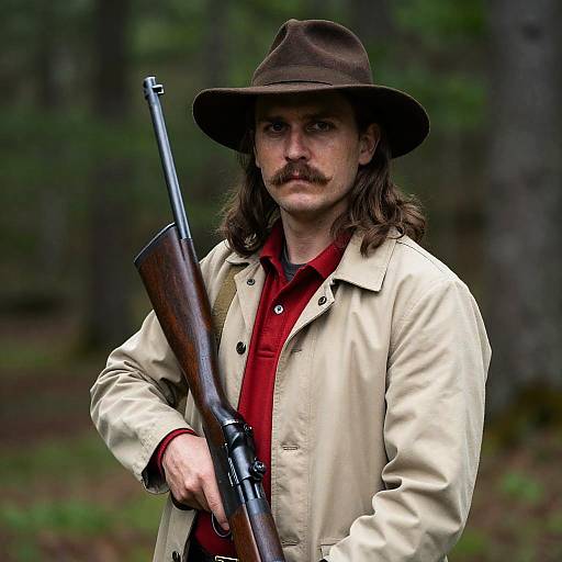 Serious Hunter in Forest Setting