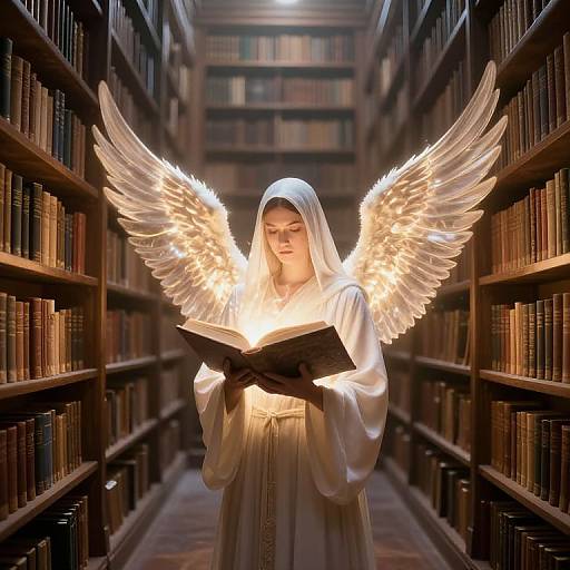Ethereal Librarian with Glowing Tome