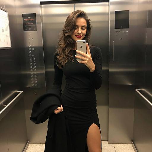 Chic Reflection: Mirror Selfie in Elevator