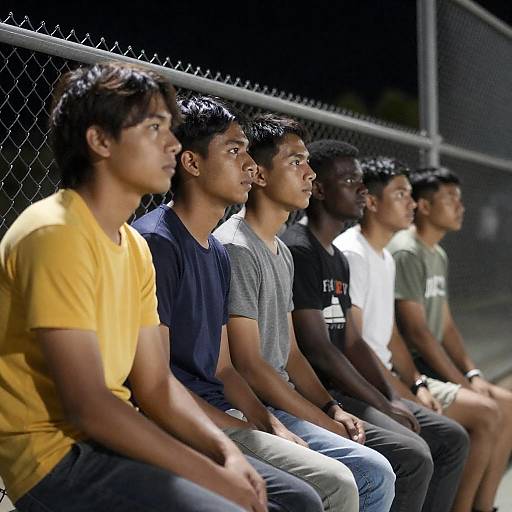 Young Men on a Chain-Link Fence