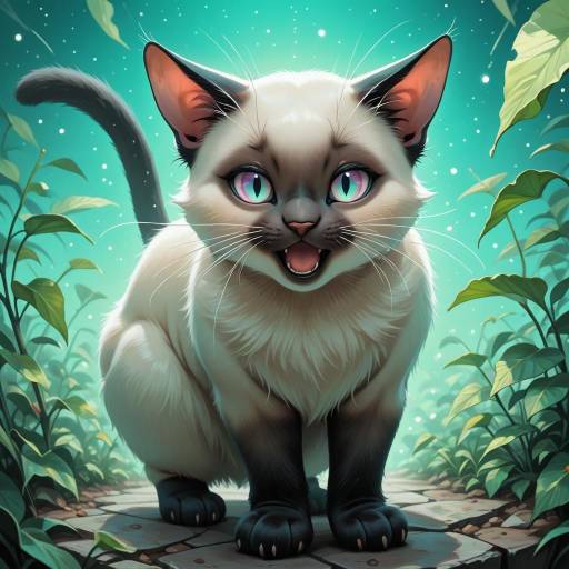 Tranquil Siamese Cat in Green Serenity Tranquil Siamese Cat in Green Serenity