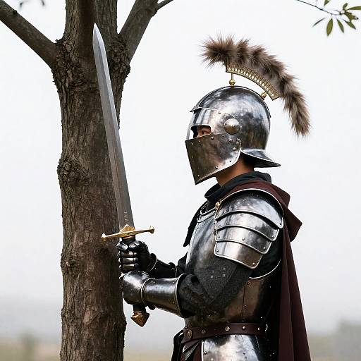 Side Profile Armored Knight Holding Sword