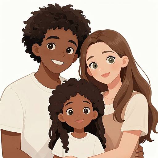 Mixed Race Anime Family Portrait