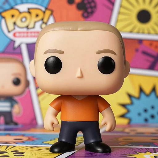 Bald Funko on Vibrant Comic Background