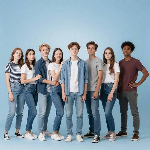 Diverse Group Portrait Against Blue Background