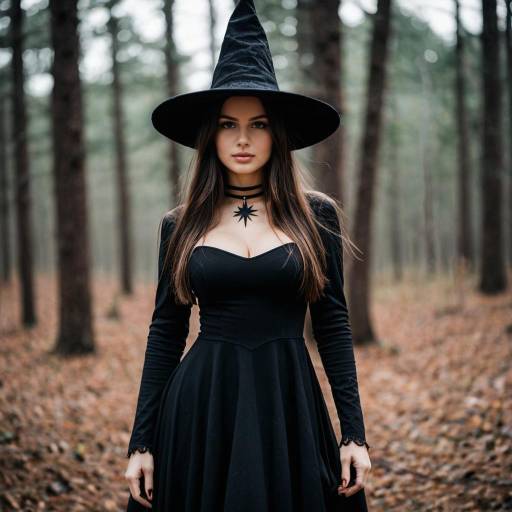 Woman in Witch Costume in Forest