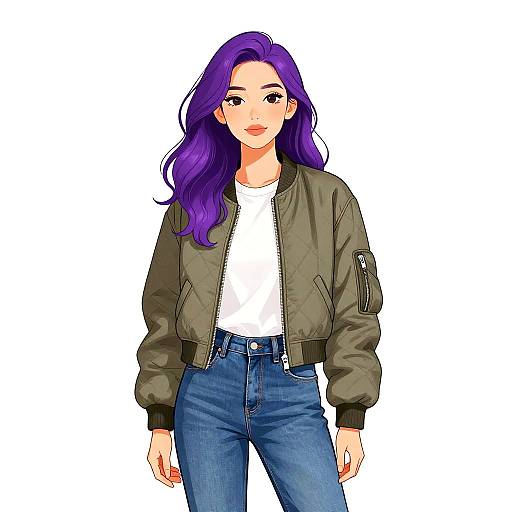 Casual Woman in Olive Bomber Jacket